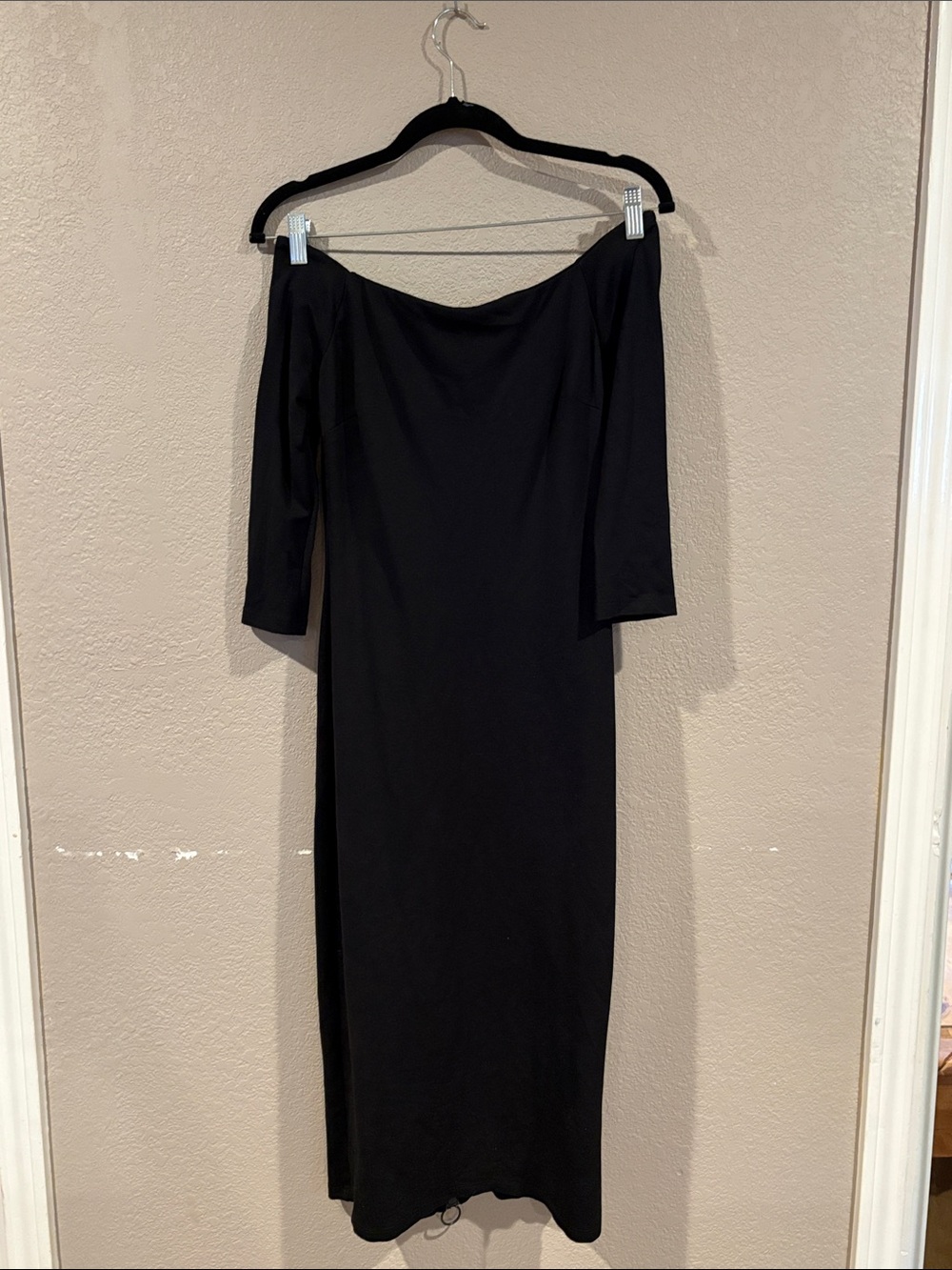 Off-Shoulder Black Midi Dress